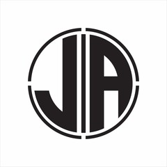JA Logo initial with circle line cut design template on white background