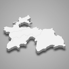 Tajikistan 3d map with borders Template for your design