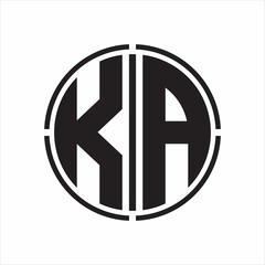 KA Logo initial with circle line cut design template on white background