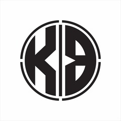 KB Logo initial with circle line cut design template on white background