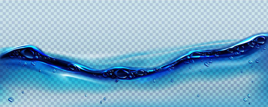 Blue clean water wave with bubbles and drops