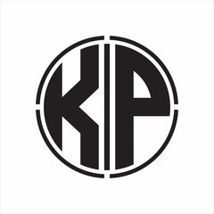 KP Logo initial with circle line cut design template on white background