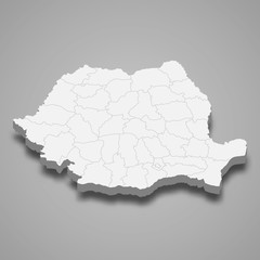 Romania 3d map with borders Template for your design