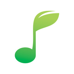 green nature leaf music note song logo design