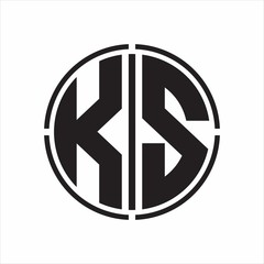 KS Logo initial with circle line cut design template on white background