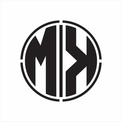 MK Logo initial with circle line cut design template on white background