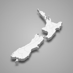 New Zealand 3d map with borders Template for your design