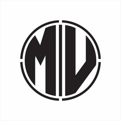 MV Logo initial with circle line cut design template on white background