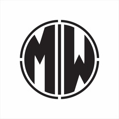 MW Logo initial with circle line cut design template on white background