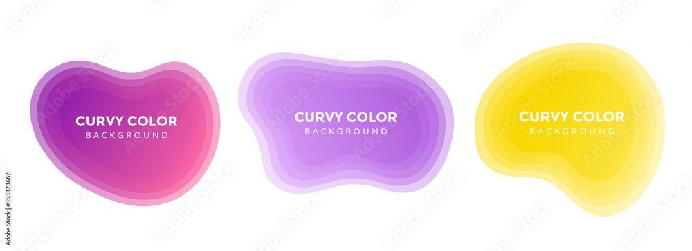 Poster 3 modern liquid abstract blur blob set topographic depth gradient flat style design fluid vector col