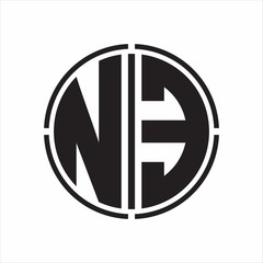 NE Logo initial with circle line cut design template on white background