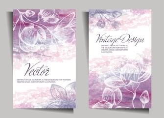 Vintage design with flowers on a watercolor background. Cover, stencil for notebook design,
books, notebooks, postcards, invitations. Vector with a retro cherry blossom.
