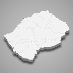 Lesotho 3d map with borders of regions Template for your design