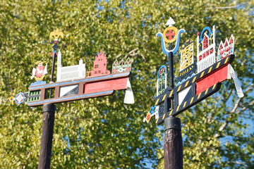 Wooden carved weather vane in Preila, Lithuania