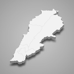 Lebanon 3d map with borders Template for your design