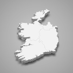 Ireland 3d map with borders Template for your design