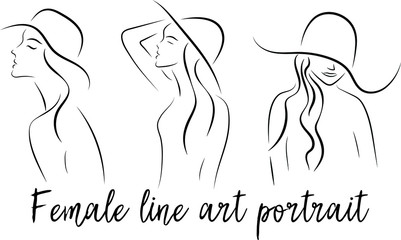 Line art portrait of a female with a hat
