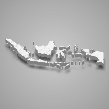 Indonesia 3d map with borders Template for your design