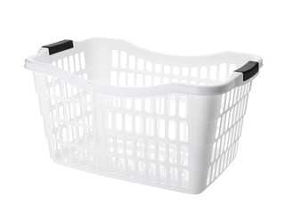 white plastic Laundry storage box in the bathroom