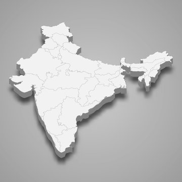 India 3d map with borders Template for your design