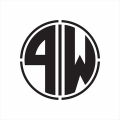 PW Logo initial with circle line cut design template on white background