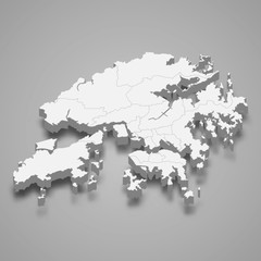 Hong Kong 3d map with borders Template for your design