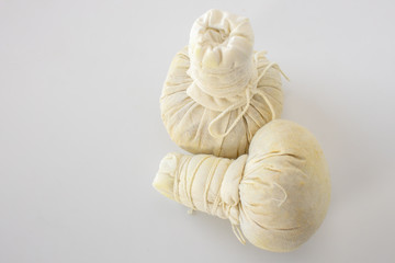 herbal compress Spices, herbs, dried Asian herbs, dried on white background