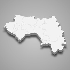 Obraz premium Guinea 3d map with borders of regions Template for your design
