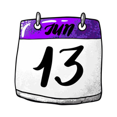 Calendar with the date of June 13 on a white background. Holiday Day International Albinism Awareness Day, Sewing Machine Day, World Knitting Day in public. Vector illustration