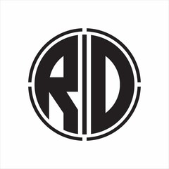 RD Logo initial with circle line cut design template on white background