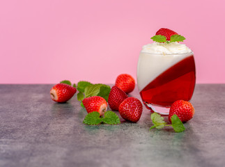 strawberry panna cotta in a glass