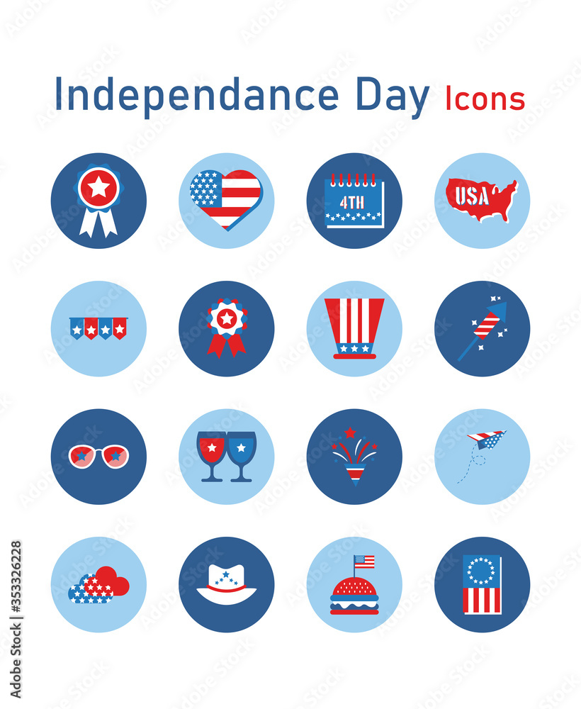 Sticker bundle of independence day usa icons