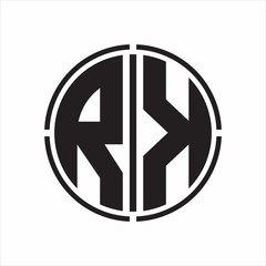 RK Logo initial with circle line cut design template on white background
