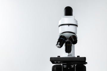 Mo0dern white laboratory microscope on white background