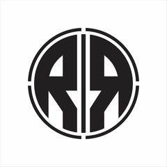 RR Logo initial with circle line cut design template on white background