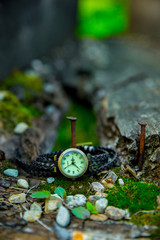 pocket watch on wooden background