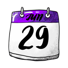 Calendar with the date of June 29 on a white background. Holiday International Day of the Tropics. Birthday, anniversary. Vector illustration...