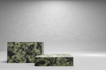 Empty black and white marble podium on white background. 3D rendering.