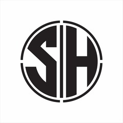 SH Logo initial with circle line cut design template on white background