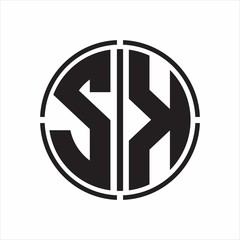 SK Logo initial with circle line cut design template on white background