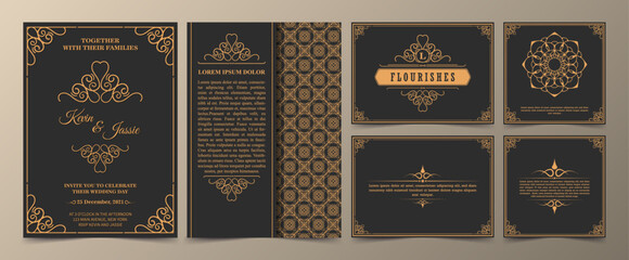 collection Invitation card vector design vintage style	