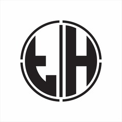 TH Logo initial with circle line cut design template on white background