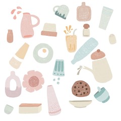 Hand draw of kitchen wears on white background,doodle style.