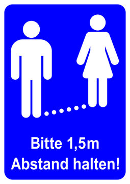 ds244 DiskretionSchild - german label: Gebotszeichen - Bitte 1,5 m Abstand halten! - Poster hochkant blau / dotted line - DIN A1 A2 A3 A4 - xxl g9686