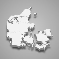 Denmark 3d map with borders Template for your design