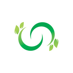 green nature leaf circle infinity line logo design
