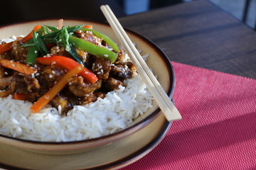 Stir Fried Mongolian Beef with Jasmine Rice