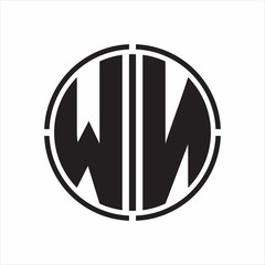 WN Logo initial with circle line cut design template on white background