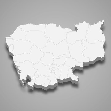 cambodia 3d map with borders Template for your design