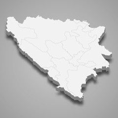 Bosnia 3d map with borders Template for your design